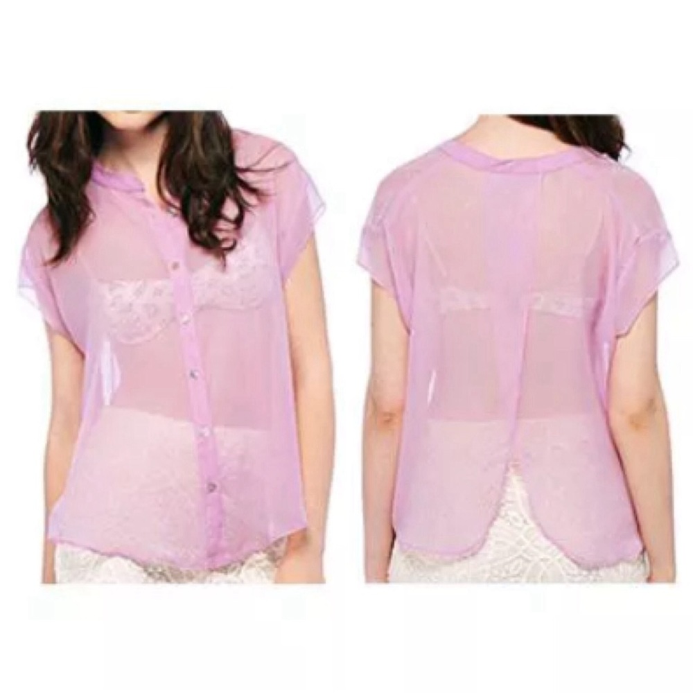 JACK by BB DAKOTA BLOUSE SHIRT SHEER TOP PURPLE